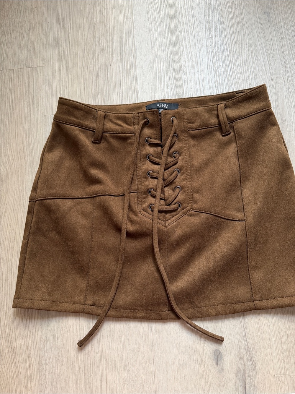 AFRM Brown Lace-Up Suede-Style Mini Skirt